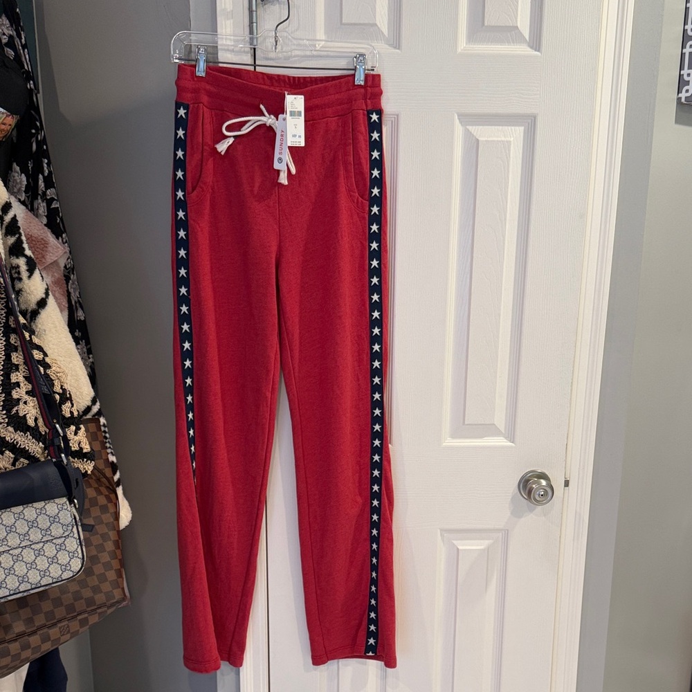 Anthropology red track Pants ( sweats ) with Star Side Stripes